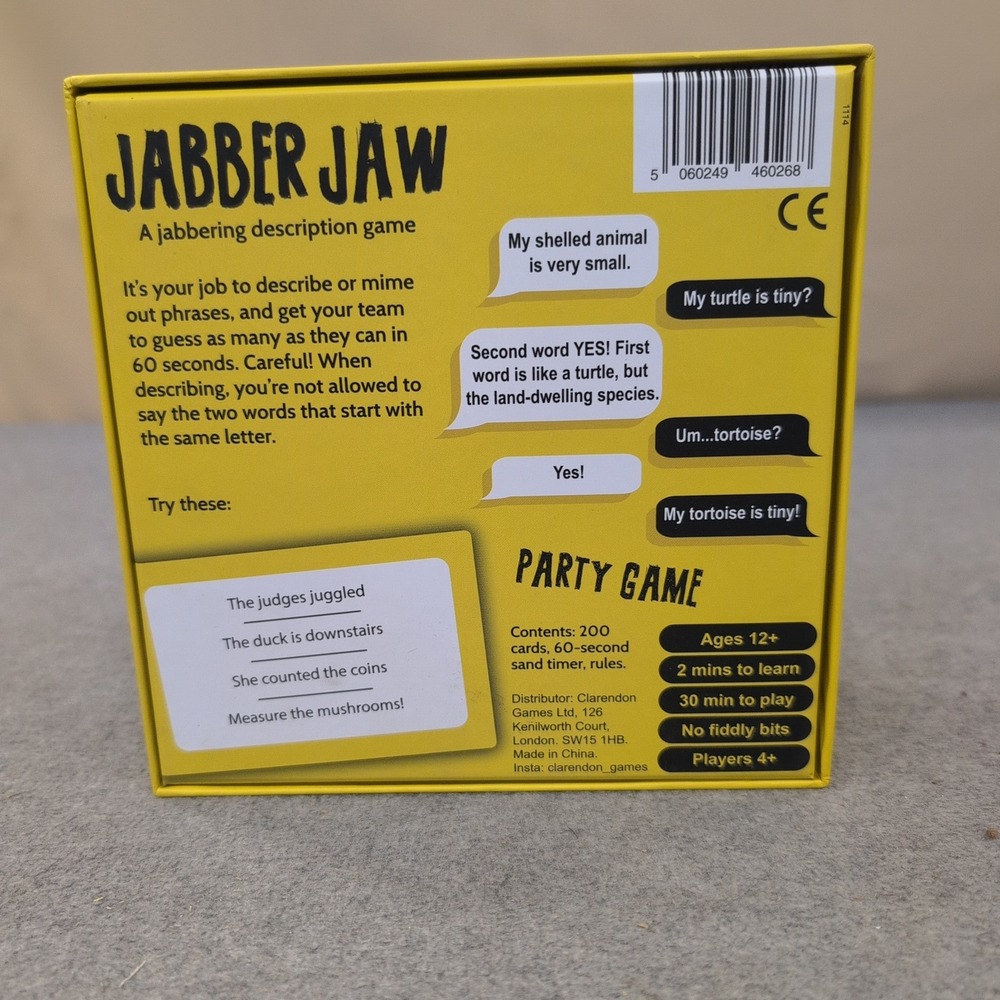 Clarendon Games Jabber Jaw Party Card Game Yellow Box Alliteration Mime Guessing - Picture 2 of 3